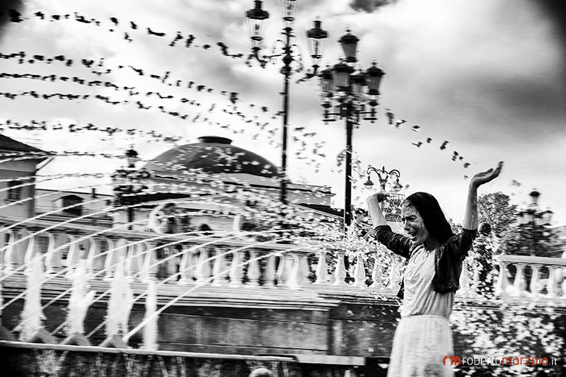 fountain, black and white, water